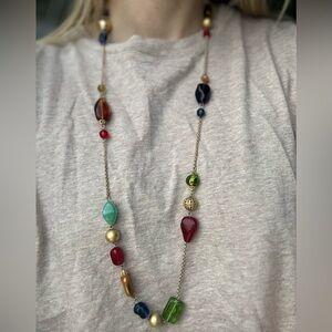 VTG Gold Chain Multi-Color Glass Bead Necklace